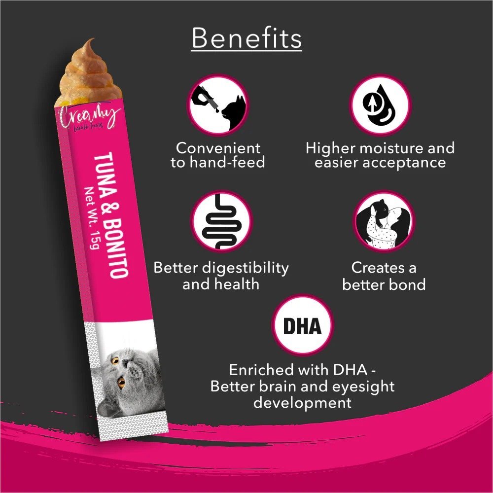 Kitty Yums Tuna & Bonito Creamy Cat Treats 4+1 Pack of 5 (75g) - Image 4