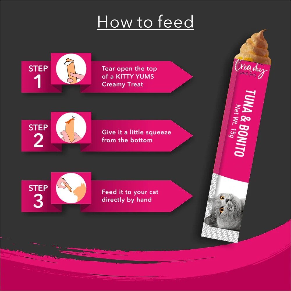 Kitty Yums Tuna & Bonito Creamy Cat Treats 4+1 Pack of 5 (75g) - Image 6