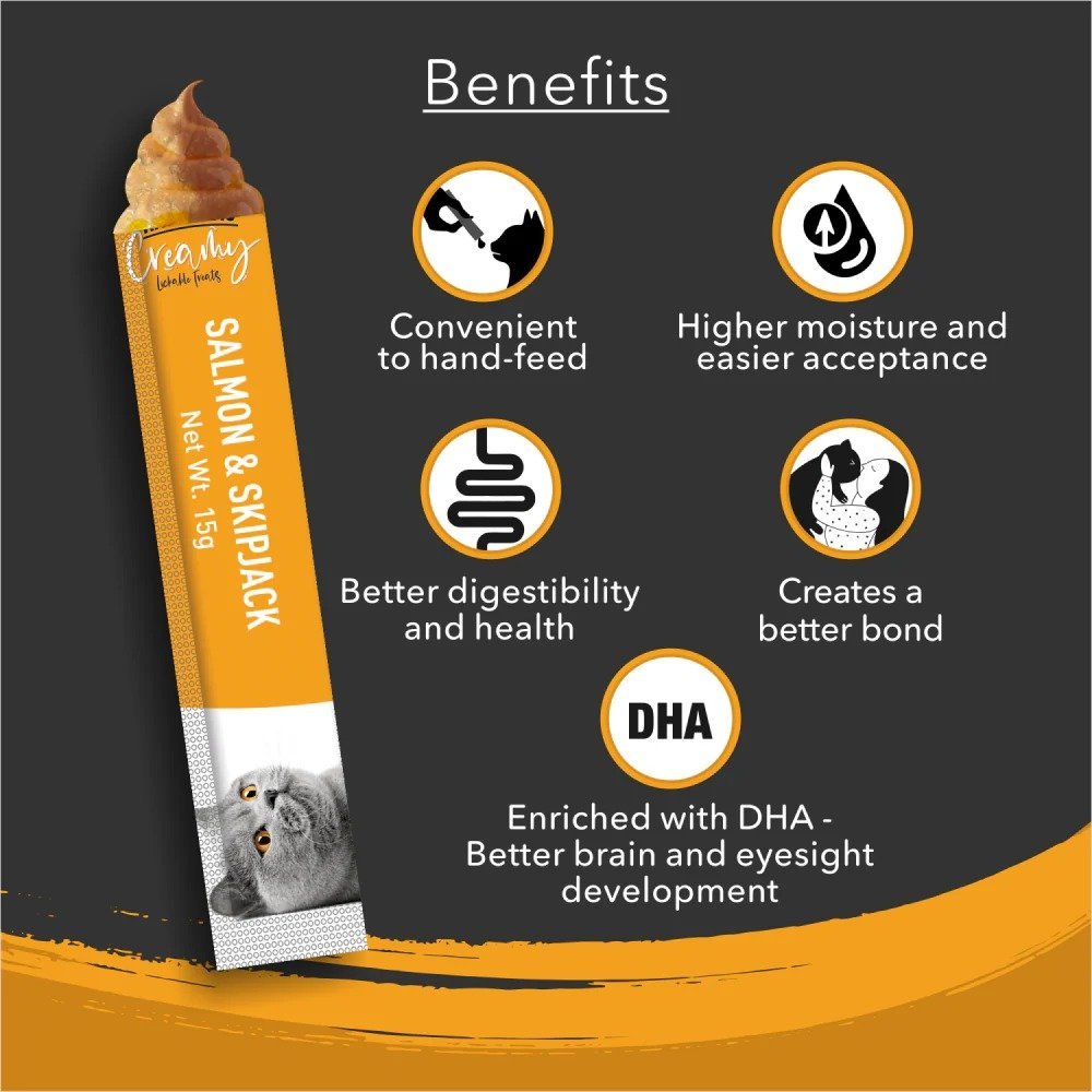 Kitty Yums Salmon & Skipjack Creamy Cat Treats 4+1 Pack of 5 (75g) - Image 4