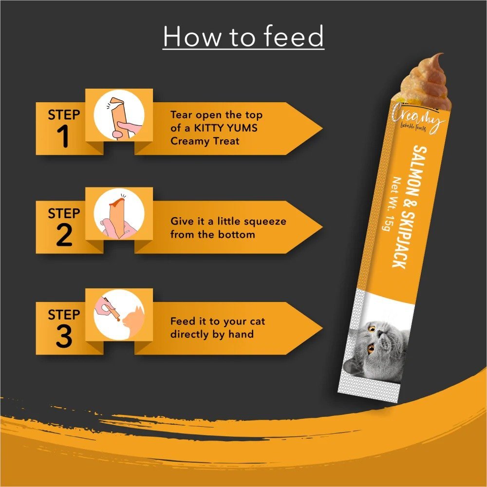 Kitty Yums Salmon & Skipjack Creamy Cat Treats 4+1 Pack of 5 (75g) - Image 5